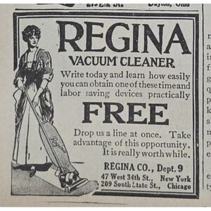 1917 Regina Vacuum Cleaner Print Ad Antique Paper Ephemera New York Chicago